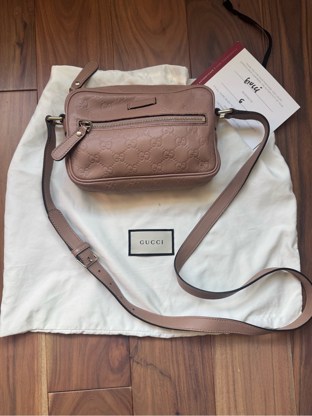 Gucci Dusty Rose Embossed Leather Crossbody Bag